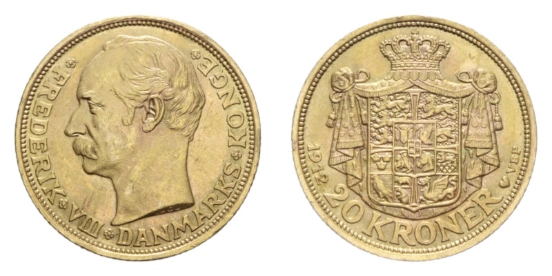 DENMARK FREDERIK VIII 20 KRONER 1912 AU. 8,98 GR. qFDC (SEGNETTI)