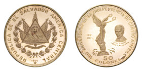 EL SALVADOR 50 COLONES 1971 AU. 5,90 GR. PROOF (LEGGERI SEGNETTI)