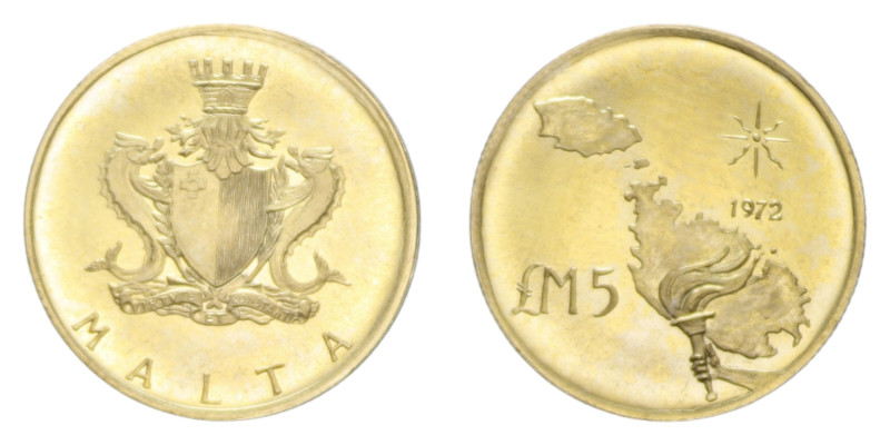 MALTA 5 POUNDS 1972 AU. 3,01 GR. FDC