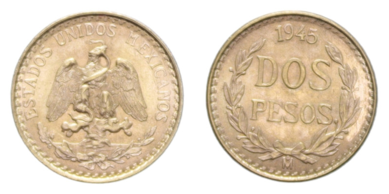 MEXICO 2 PESOS 1945 AU. 1,70 GR. FDC