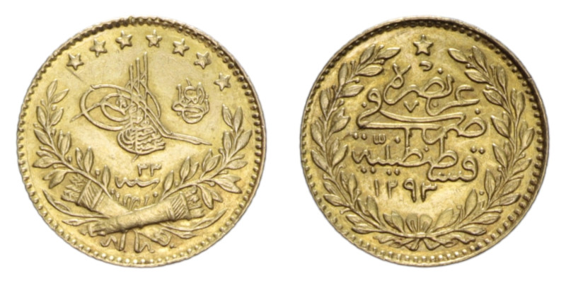 TURKEY OTTOMAN EMPIRE ABDUL HAMID II (1885-1908) 25 KURUS 1293 (1907) AU. 1,88 G...