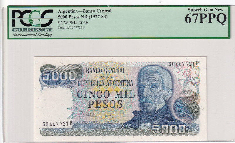 Argentina, 5.000 Pesos, 1977/1983, UNC, p305b, PCGS 67 PPQ, High Condition
Estim...