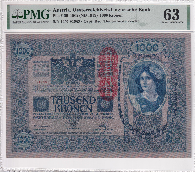 Austria, 1.000 Kronen, 1919, UNC, p59, PMG 63
Estimate: USD 50-100