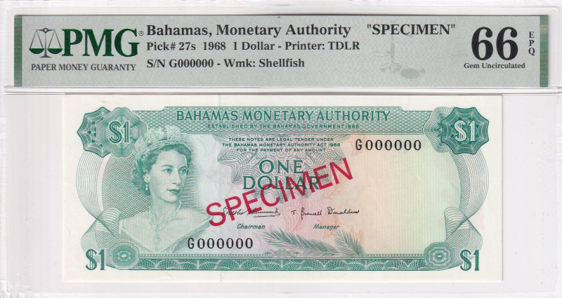 Bahamas, 1 Dollar, 1968, UNC, p27s, SPECIMEN, PMG 66 EPQ, Queen Elizabeth II. Po...