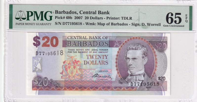 Barbados, 20 Dollars, 2007, UNC, p69b, PMG 65 EPQ
Estimate: USD 30-60