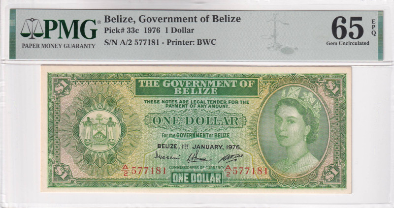 Belize, 1 Dollar, 1976, UNC, p33c, PMG 65 EPQ, Queen Elizabeth II. Potrait
Estim...