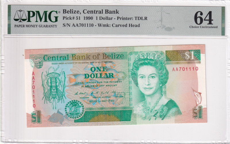 Belize, 1 Dollar, 1990, UNC, p51, PMG 64, Queen Elizabeth II. Potrait
Estimate: ...