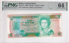 Belize, 1 Dollar, 1990, UNC, p51, PMG 64, Queen Elizabeth II. Potrait
Estimate: USD 40-80
