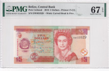Belize, 5 Dollars, 2016, UNC, p67, PMG 67 EPQ, High condition
, Queen Elizabeth II. Potrait
Estimate: USD 30-60