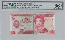 Belize, 5 Dollars, 2011, UNC, p67e, PMG 66 EPQ, Queen Elizabeth II. Potrait
Estimate: USD 30-60