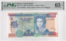 Belize, 100 Dollars, 2003, UNC, p71a, PMG 65 EPQ, Queen Elizabeth II. Potrait
Estimate: USD 500-1000