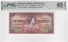 Bermuda, 5 Shilings, 1957, UNC, p18b, PMG 65 EPQ, Queen Elizabeth II. Potrait
Estimate: USD 200-400