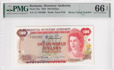 Bermuda, 100 Dollars, 1982, UNC, p33a, PMG 66 EPQ, Queen Elizabeth II. Potrait
Estimate: USD 1.500-3.000