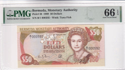 Bermuda, 50 Dollars, 1989, UNC, p38, PMG 66 EPQ, Queen Elizabeth II. Potrait
Estimate: USD 300-600