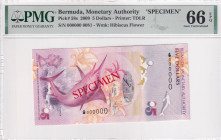 Bermuda, 5 Dollars, 2009, UNC, p58s, SPECIMEN, PMG 66 EPQ
Estimate: USD 100-200