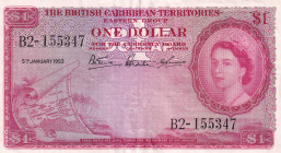 British Caribbean Territories, 1 Dollar, 1953, XF, p7a, Queen Elizabeth II. Potrait
Estimate: USD 50-100