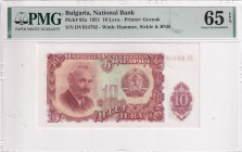 Bulgaria, 10 Leva, 1951, UNC, p83a, PMG 65 EPQ
Estimate: USD 25-50