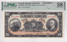 Canada, 20 Dollars, 1922, AUNC, pS873s, SPECIMEN, PMG 58 EPQ
Estimate: USD 400-800