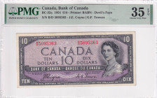 Canada, 10 Dollars, 1954, VF, p69a, Devil's Face, PMG 35 EPQ, Queen Elizabeth II. Potrait
Estimate: USD 50-100