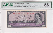 Canada, 10 Dollars, 1954, AUNC, p69b, Devil's Face, PMG 55, Queen Elizabeth II. Potrait
Estimate: USD 150-300