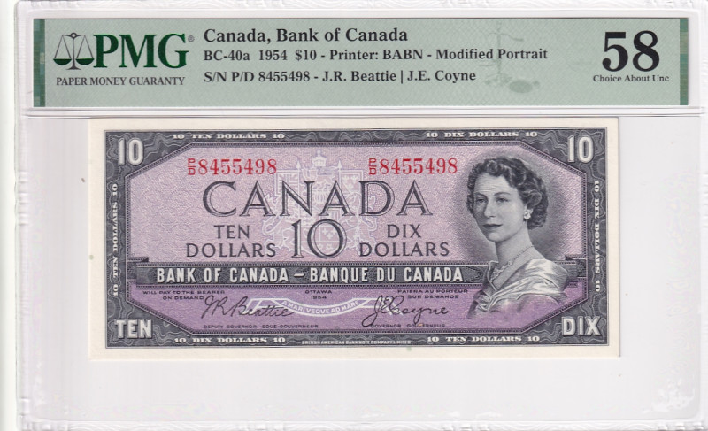 Canada, 10 Dollars, 1954, AUNC, p79a, PMG 58, Rare prefix
Estimate: USD 1.000-2....