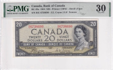 Canada, 20 Dollars, 1954, VF, p80, Devil's Face, PMG 30, Queen Elizabeth II. Potrait
Estimate: USD 50-100