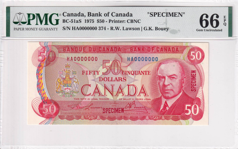 Canada, 50 Dollars, 1975, UNC, p90s, SPECIMEN, PMG 66 EPQ
Estimate: USD 600-1200