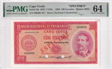 Cape Verde, 100 Escudos, 1958, UNC, p49s, SPECIMEN, PMG 64
Estimate: USD 100-200