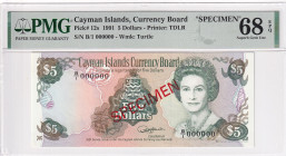 Cayman Islands, 5 Dollars, 1991, UNC, p12s, SPECIMEN, PMG 68 EPQ, High Condition
, Queen Elizabeth II. Potrait
Estimate: USD 200-400
