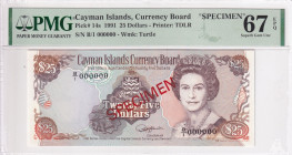 Cayman Islands, 25 Dollars, 1991, UNC, p14s, SPECIMEN, PMG 67 EPQ, High condition
, Queen Elizabeth II. Potrait
Estimate: USD 300-600