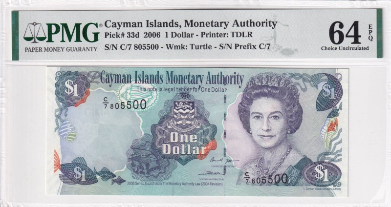 Cayman Islands, 1 Dollar, 2006, UNC, p33d, PMG 64 EPQ, Queen Elizabeth II. Potra...