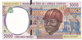 Central African States, 5.000 Francs, 2000, UNC(-), p504Nf, "N" Equatorial Guinea, Light handling
Estimate: USD 20-40
