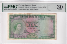 Ceylon, 10 Rupees, 1953/1954, VF, p55, PMG 30, Queen Elizabeth II. Potrait
Estimate: USD 150-300