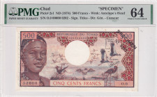 Chad, 500 Francs, 1974, UNC, p2s1, SPECIMEN, PMG 64
Estimate: USD 400-800