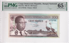 Congo Democratic Republic, 100 Francs, 1961/1964, UNC, p6a, PMG 65 EPQ
Estimate: USD 40-80