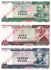 Cuba, 5-10-20 Pesos, 1991, UNC, p108s; p109s; p100s, SPECIMEN, (Total 3 banknotes)
Estimate: USD 30-60