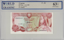 Cyprus, 50 Cents, 1989, UNC, p52a, WBG TOP
Estimate: USD 50-100