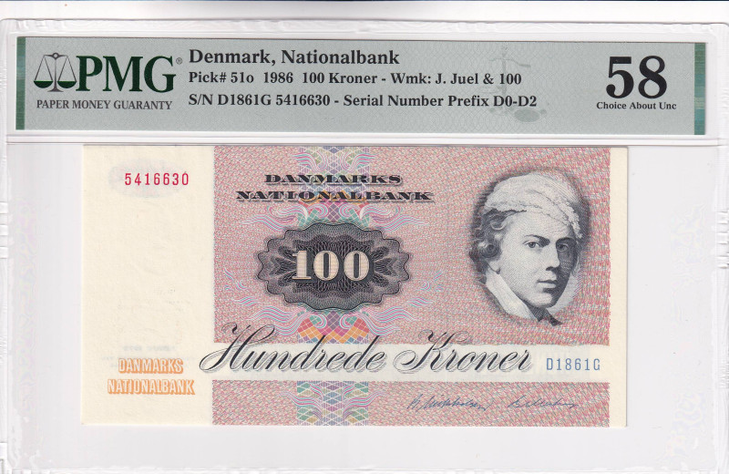 Denmark, 100 Kroner, 1986, AUNC, p51o, PMG 58
Estimate: USD 50-100