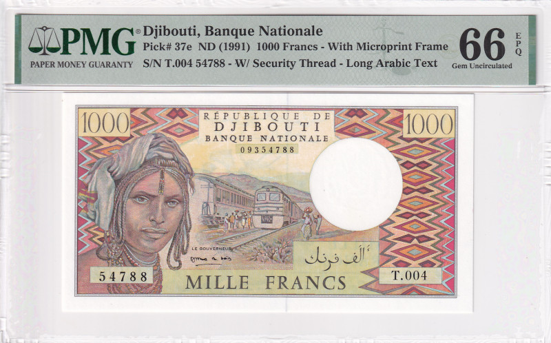 Djibouti, 1.000 Francs, 1991, UNC, p37e, PMG 66 EPQ
Estimate: USD 40-80