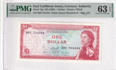 East Caribbean States, 1 Dollar, 1965, UNC, p13g, PMG 63 EPQ, Queen Elizabeth II. Potrait
Estimate: USD 75-150