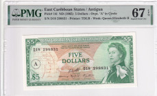 East Caribbean States, 5 Dollars, 1965, UNC, p14i, PMG 67 EPQ, High condition
, Queen Elizabeth II. Potrait
Estimate: USD 150-300