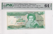 East Caribbean States, 5 Dollars, 1986/1988, UNC, p18m, PMG 64 EPQ, Queen Elizabeth II. Potrait
Estimate: USD 50-100