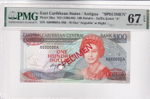 East Caribbean States, 100 Dollars, 1986/1988, UNC, p20as, SPECIMEN, PMG 67 EPQ, High condition
, Queen Elizabeth II. Potrait
Estimate: USD 700-1.400