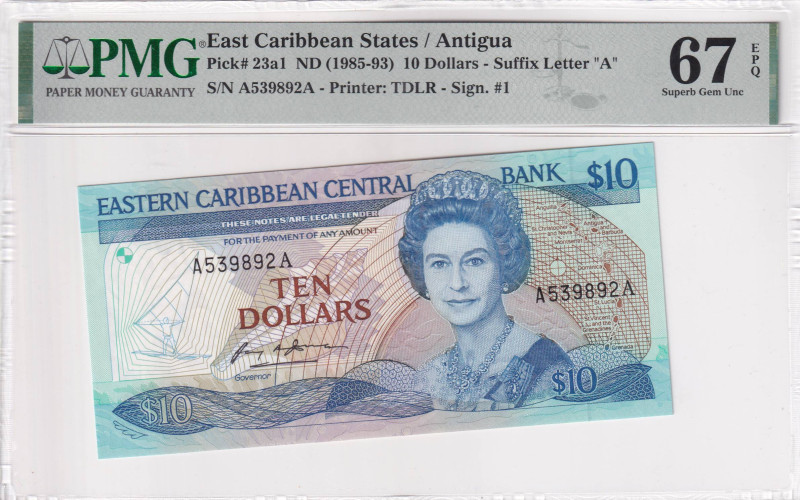 East Caribbean States, 10 Dollars, 1985/1993, UNC, p23a1, PMG 67 EPQ, Queen Eliz...