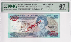 East Caribbean States, 10 Dollars, 1985/1993, UNC, p23us, SPECIMEN, PMG 67 EPQ, High condition
, Queen Elizabeth II. Potrait
Estimate: USD 250-500