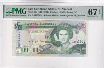 East Caribbean States, 5 Dollars, 1993, UNC, p26v, PMG 67 EPQ, Queen Elizabeth II. Potrait
Estimate: USD 50-100