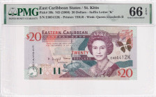 East Caribbean States, 20 Dollars, 2000, UNC, p39k, PMG 66 EPQ, Queen Elizabeth II. Potrait
Estimate: USD 100-200