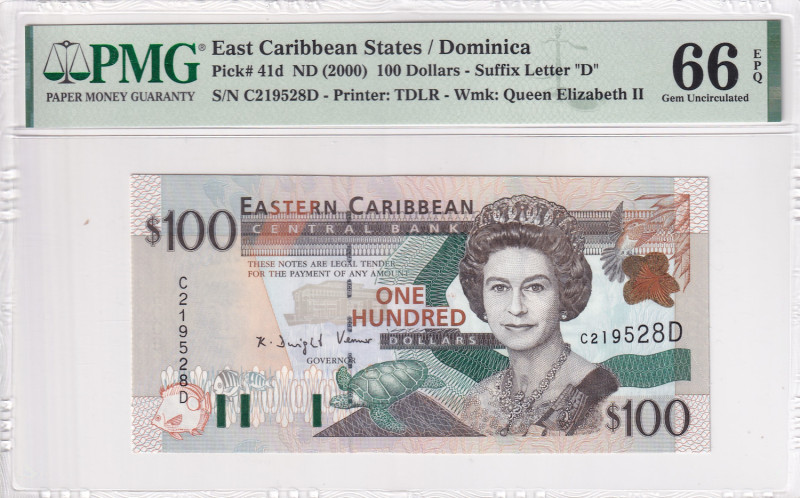 East Caribbean States, 100 Dollars, 2000, UNC, p41d, PMG 66 EPQ, Queen Elizabeth...