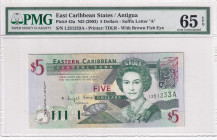 East Caribbean States, 5 Dollars, 2003, UNC, p42a, PMG 65 EPQ, Queen Elizabeth II. Potrait
Estimate: USD 30-60