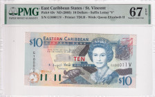 East Caribbean States, 10 Dollars, 2003, UNC, p43v, PMG 67 EPQ, High condition
, Queen Elizabeth II. Potrait
Estimate: USD 40-80